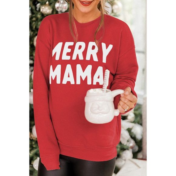 Azura Exchange  Red MERRY MAMA Long Sleeve Pullover Sweatshirt - Picture 2 of 14